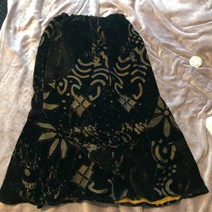 brown wiggle skirt with black velvet overlay